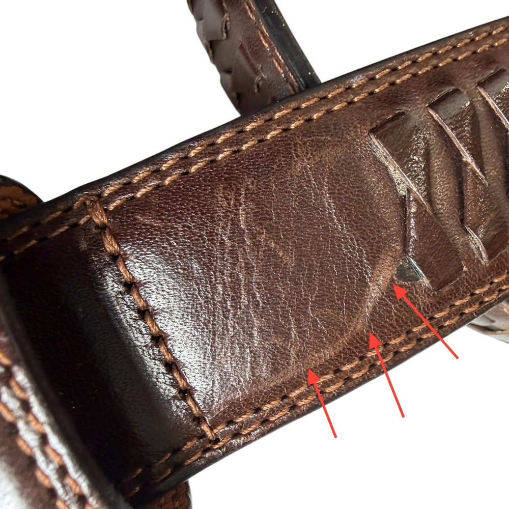 Cole Haan Leather Belt Mens 38 Brown Textured Silver Buckle Old Money Preppy - Picture 5 of 16